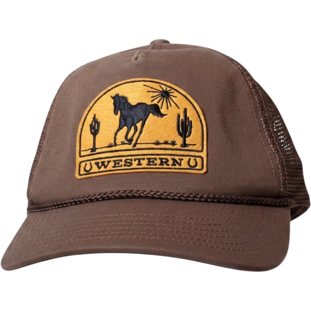 Mighty Fine Western U Trucker Hat Brown Horse Patch Mesh Snapback Cap